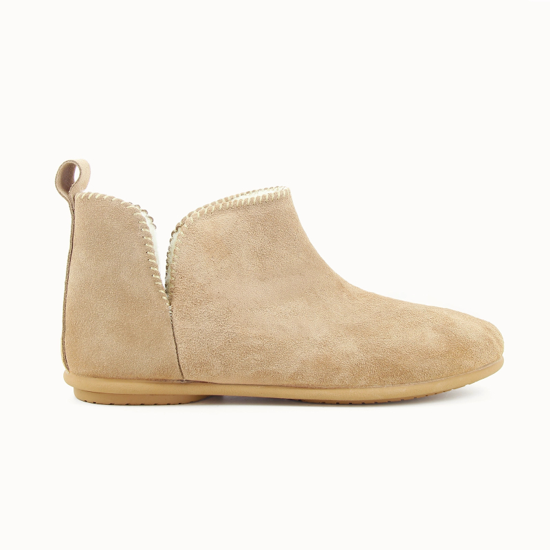 Chausson femme NORY cuir beige, doublé laine — vue de profil | Soir & Matin