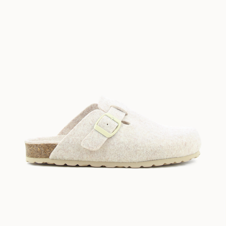 Chausson femme sabot PEPPI en feutre textile beige — vue de profil | Soir & Matin