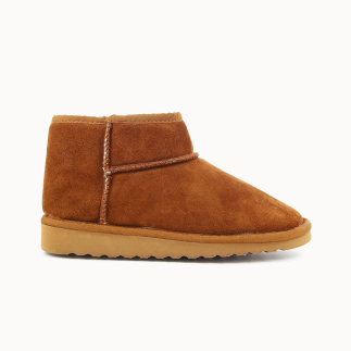 OKI women’s bootie slipper in whisky leather, wool lined — side view | Soir & Matin