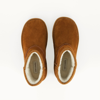 Chausson femme OKI cuir whisky, doublé laine — vue de dessus | Soir & Matin