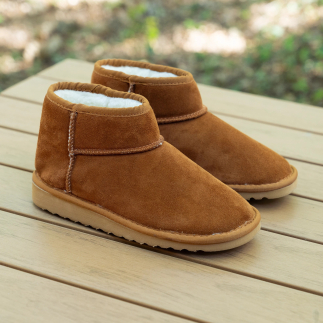 OKI women’s bootie slipper in whisky leather with wool lining — handcrafted in Spain | Soir & Matin