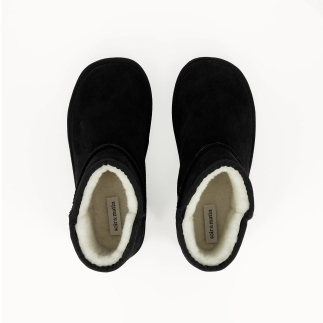 OKI women’s bootie slipper in black leather, wool lined — top view | Soir & Matin