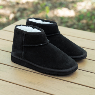 Chausson Boots femme OKI cuir noir, doublure laine — fait main en Espagne | Soir & Matin