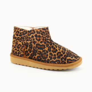 Chausson Boots femme TAYLOR cuir poils motif léopard, doublé laine — vue 3/4 | Soir & Matin