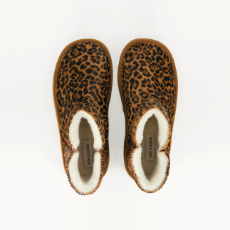 Chausson Boots femme TAYLOR cuir poils motif léopard, doublé laine — vue de dessus | Soir & Matin
