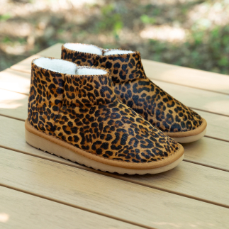 Chausson Boots femme TAYLOR cuir façon poils léopard, doublure laine — fait main en Espagne | Soir & Matin