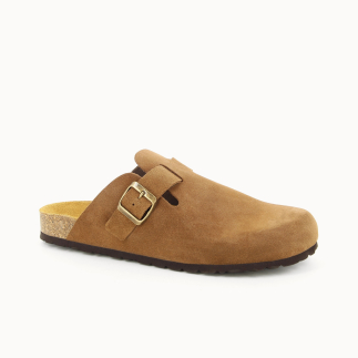 Chausson sabot homme en cuir marron — vue 3/4 | Soir & Matin