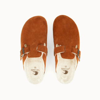 VALERIO men’s clog slipper in whisky leather, wool lined — top view | Soir & Matin