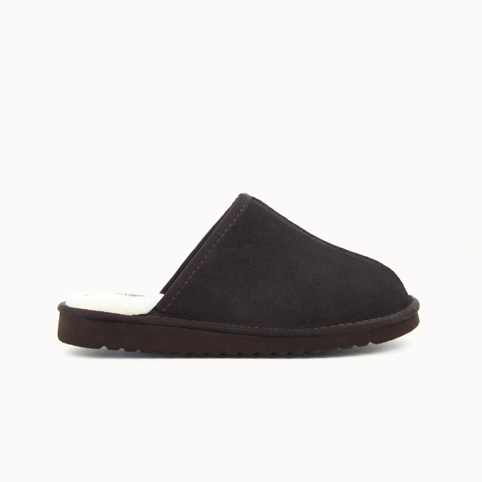 JERO men’s mule slipper in truffle leather with wool lining — handcrafted in Spain | Soir & Matin