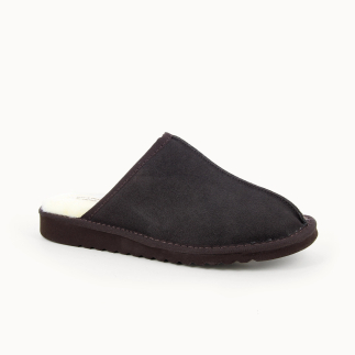 Chausson mule homme JERO cuir truffe, doublé laine — vue 3/4 | Soir & Matin