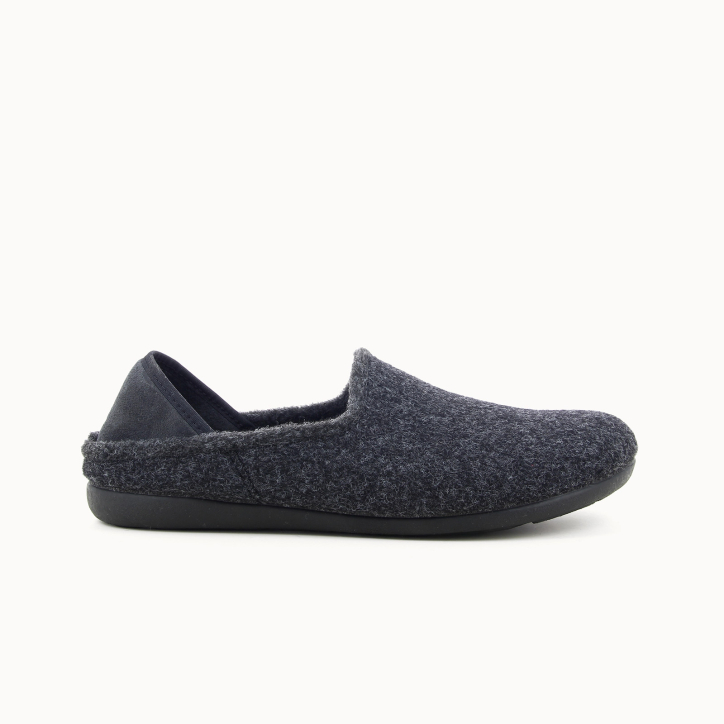 WEBSTER men’s slipper in anthracite wool felt — side view | Soir & Matin