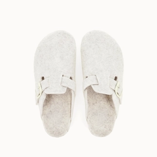 PEPPI women’s clog slipper in beige felted textile — top view | Soir & Matin