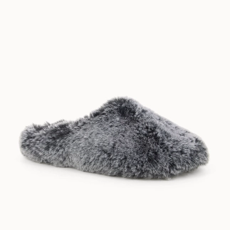 Chausson mule femme JOLENNE en textile fausse fourrure noir — vue 3/4 | Soir & Matin