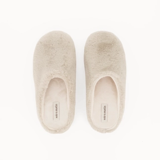 Chausson femme mule NEHA en textile fausse fourrure taupe — vue de dessus | Soir & Matin