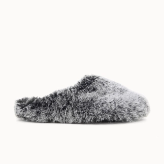 Chausson mule femme JOLENNE en textile fausse fourrure noir — vue de profil | Soir & Matin