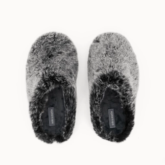 Chausson mule femme JOLENNE en textile fausse fourrure noir — vue de dessus | Soir & Matin