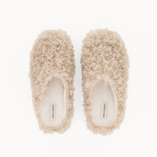 Chausson mule femme FRANCESCA en textile bouclette camel — vue de dessus | Soir & Matin