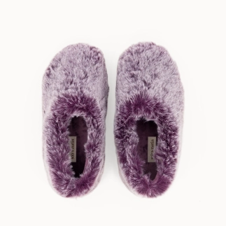Chausson femme BIBI en textile fausse fourrure prune — vue de dessus | Soir & Matin