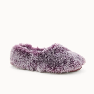 Chausson femme BIBI en textile fausse fourrure prune — vue 3/4 | Soir & Matin