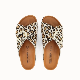 Damen-Pantolette BETSIE mit gekreuzten Riemen – Leder in Felloptik | Soir & Matin