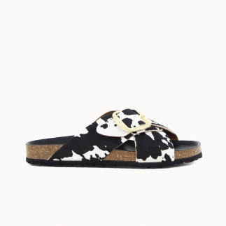 Damen-Pantolette BETSIE mit gekreuzten Riemen – Leder in Felloptik | Soir & Matin