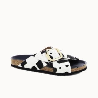 Damen-Pantolette BETSIE mit gekreuzten Riemen – Leder in Felloptik | Soir & Matin
