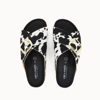Damen-Pantolette BETSIE mit gekreuzten Riemen – Leder in Felloptik | Soir & Matin