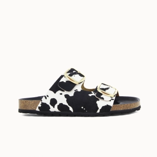 Damen-Pantolette EBONY mit zwei Riemen – Leder in Felloptik | Soir & Matin