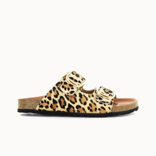 Damen-Pantolette EBONY mit zwei Riemen – Leder in Felloptik | Soir & Matin
