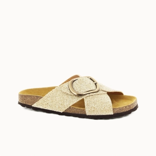 Damen-Pantolette LIANA mit gekreuzten Riemen – Textil | Soir & Matin