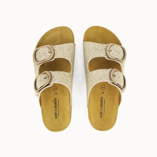 Damen-Pantolette TAMIRA mit zwei Riemen – Textil | Soir & Matin